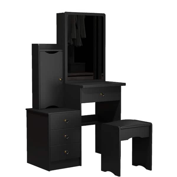 DesignFit Engineered Wood Dressing Table with Mirror and Storage Full  Length Mirror with Utility Shelf Table for Bedroom/Living Room (Wenge -  Black Finish) : : Home & Kitchen