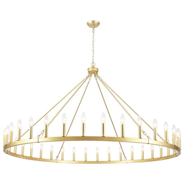 ADSENSTY 36-Light Gold Farmhouse Wagon Wheel Candlestick Chandelier
