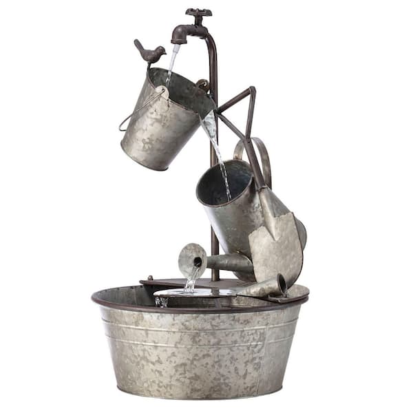 28 in. Tall Outdoor 3-Tier Metal Garden Tools Water Fountain