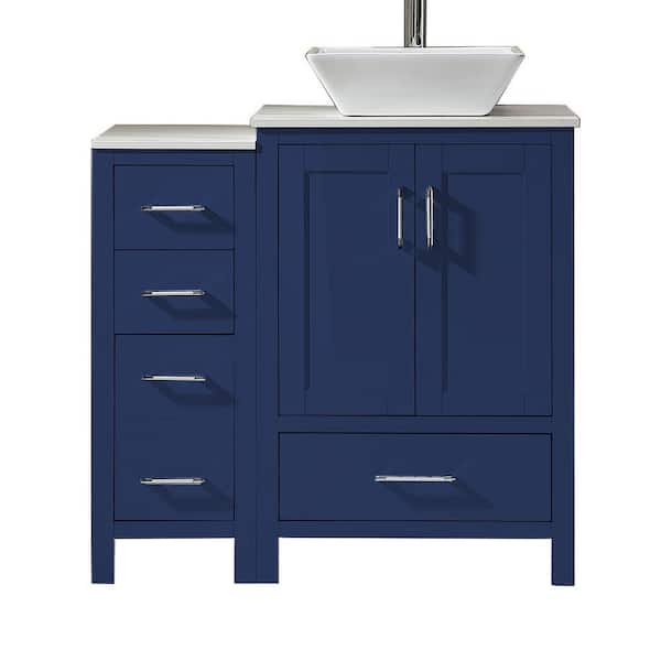 Xspracer Foyil 36 in. W x 22 in. D x 34 in. H Vanity Top in Blue with Engineer Stone Top in White and Porcelain Basin in White