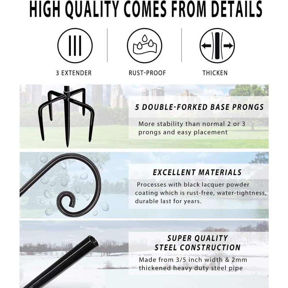 108-Inch Black Adjustable Metal Outdoor Shepherd Hooks (2-Pack)