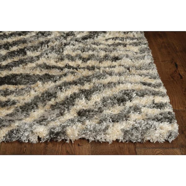 Rune Charcoal 9 ft. x 13 ft. Chevron Shag Area Rug