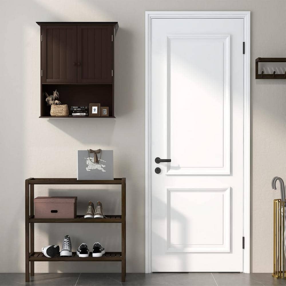 Espresso MDF Wall Mount Bathroom Cabinet with Open Shelf
