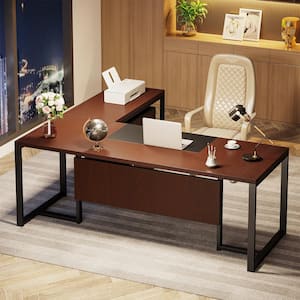 Capen 70.8 in. L Shaped Dark Walnut Wood Executive Desk with File Cabinet L Shaped Computer Desk for Home Office