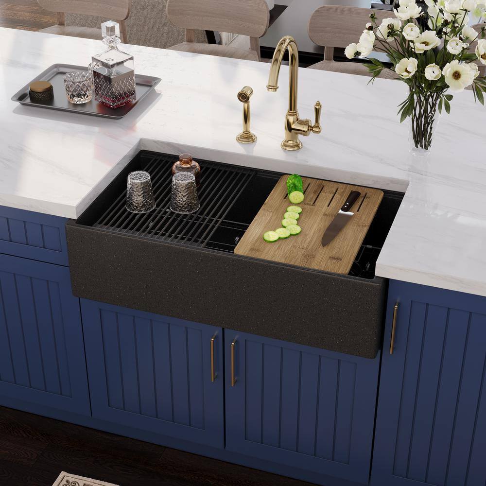 33" Dark Brown Stainless Steel Farmhouse Drop-In Kitchen Sink