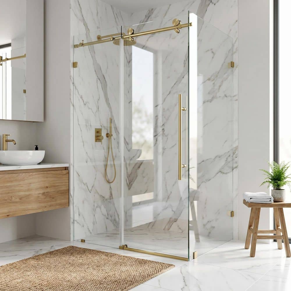 VIGO Elan E-Class 35 in. L x 46 in. W x 76 in. H Frameless Sliding