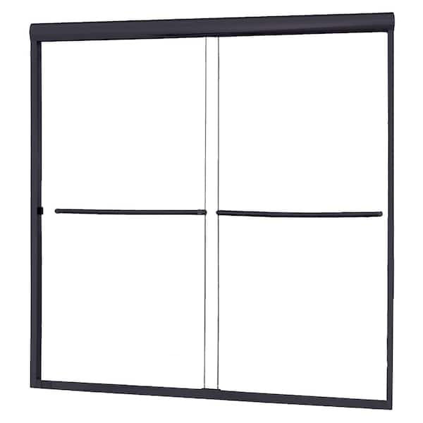 CRAFT + MAIN Cove 60 in. W x 60 in. H Sliding Semi Frameless Tub Door in Matte Black with Clear Glass