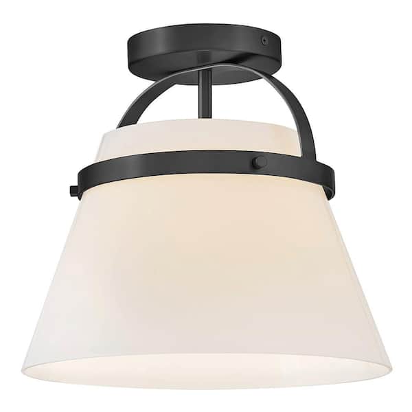 Tori 12.0 In. 1 Light Black Semi-Flush Mount With Shade.