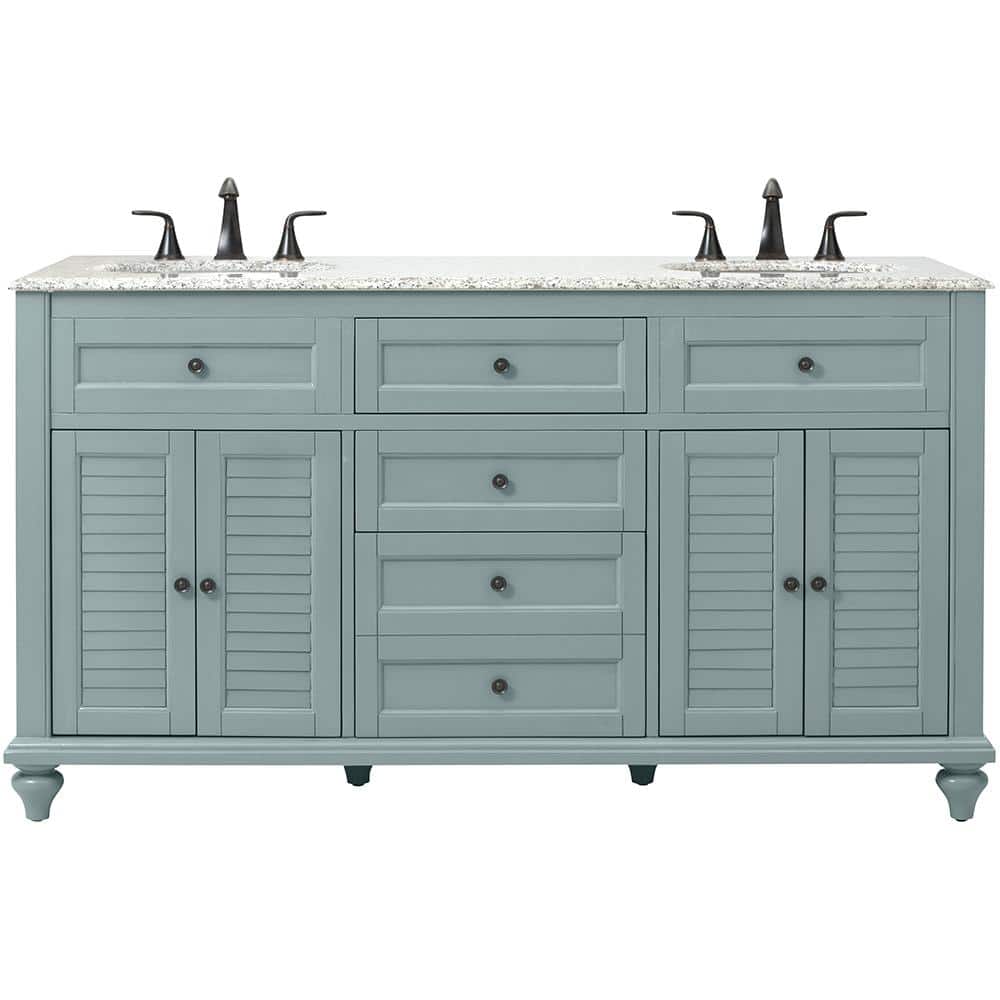 Home Decorators Collection Hamilton Shutter 61 In W X 22 In D Double Bath Vanity In Sea Glass With Granite Vanity Top In Grey With White Sink 10806 Vs61h Sg The Home Depot