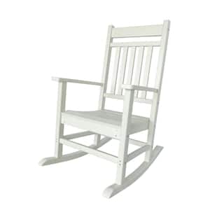 43 in. H White HDPE Plastic Resin Berkshire All-Weather Outdoor Rocking Chair, Home and Garden Decor