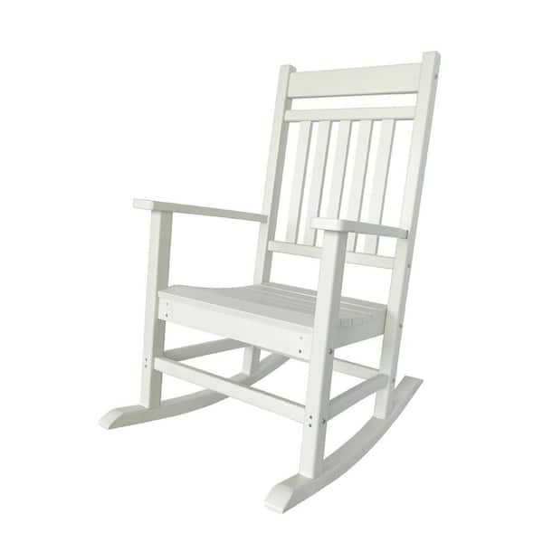 Shine Company 43 in. H White HDPE Plastic Resin Berkshire All-Weather Outdoor Rocking Chair, Home and Garden Decor
