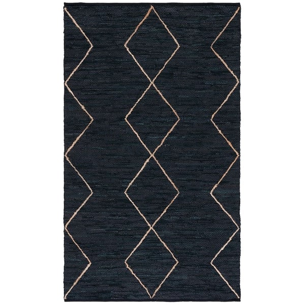Vintage Leather 6 ft. x 9 ft. Black/Natural Marle Chevron Area Rug