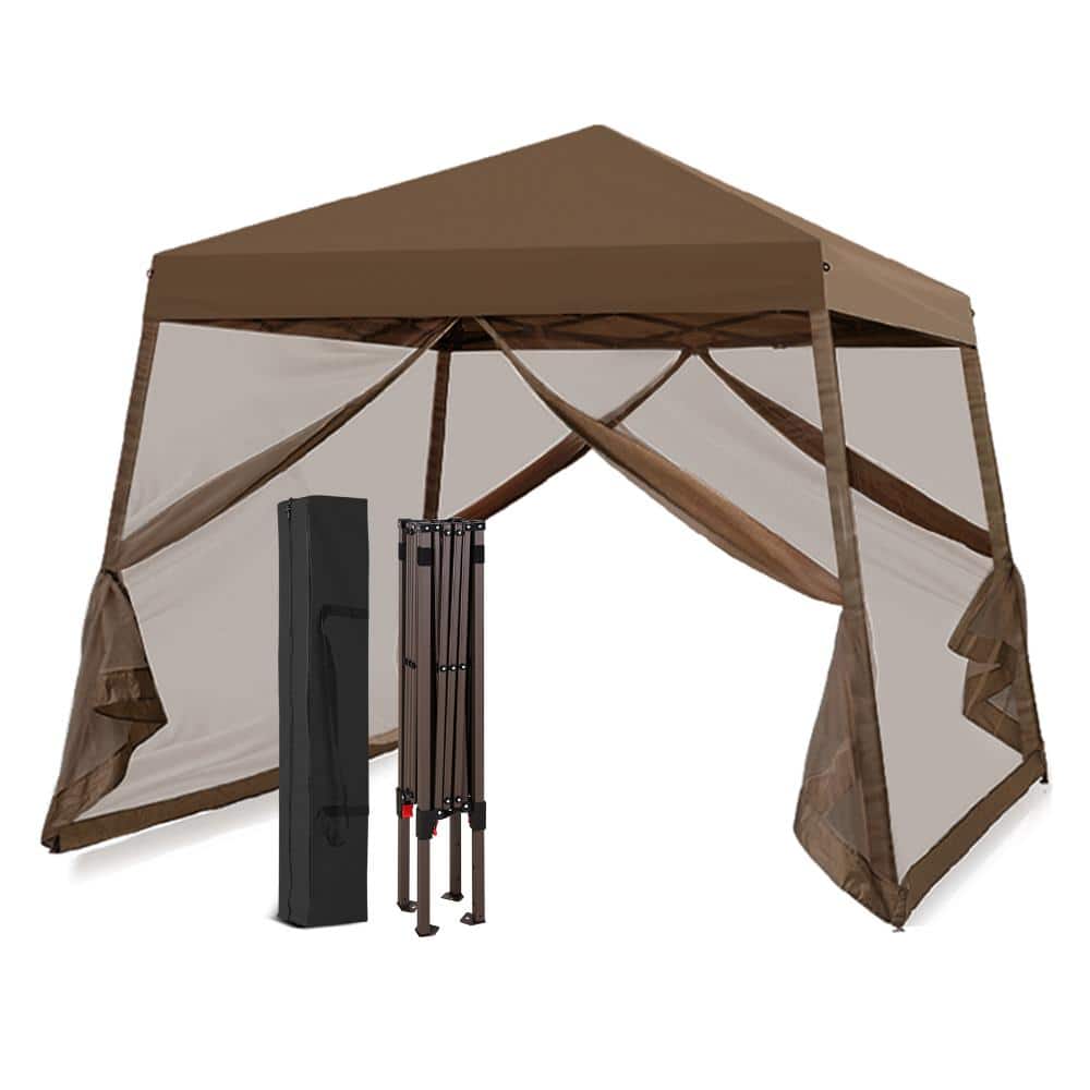 10 ft. x 10 ft. Pop-up Gazebo Slant-Leg Gazebo Tent w/ Adjustable Leg Mosquito Netting Retractable Frame Outdoor, Brown price history on PriceWatchPro