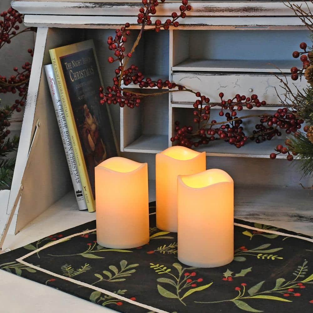 Amber LED Flameless Cream Plastic Pillar Candles Set of 6