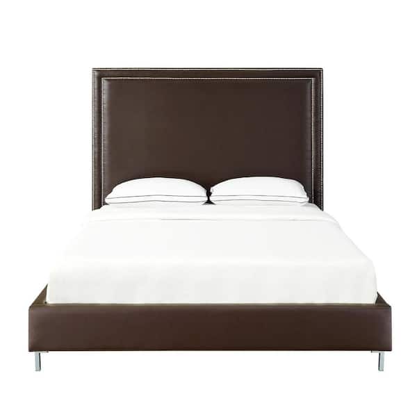 Black Wood Frame King Panel Bed with Nail Head Trim; Upholstered