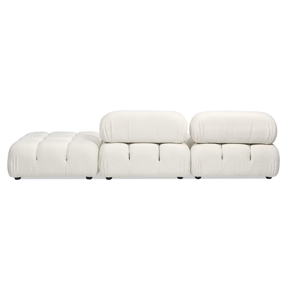Marcel 109.5" Bubble Modular Modern Chaise Single Arm 3-Piece Sofa, Ivory White Boucle