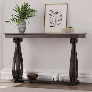 Rustic 48 in. Espresso Rectangle Wood Console Table with Open Shelf and Sturdy Construction for Entryway and Living Room