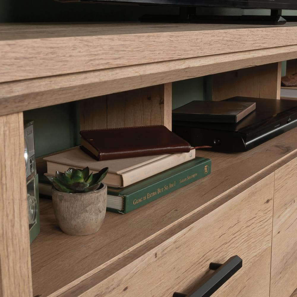 Prime Oak 70" Entertainment Credenza with Drawers and Cubbies