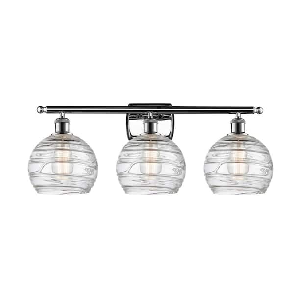 Athens Deco Swirl 26 in. 3-Light Clear Deco Swirl, Polished Chrome Vanity Light with Clear Glass Shade