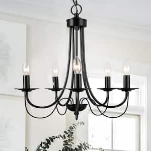 LNC Black Farmhouse Candle Chandelier Light Luraca 6-Light Modern ...