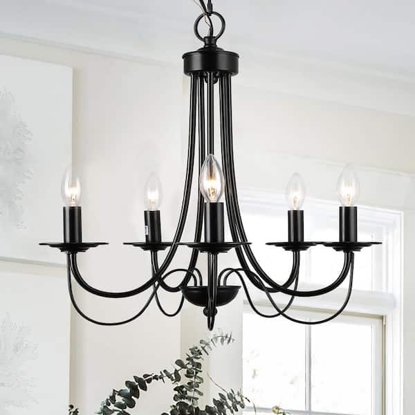 LNC Modern Black Chandelier Candlestick Island 5-Light 18.5 in. Classic Pendant Chandelier for Living Room Bedroom