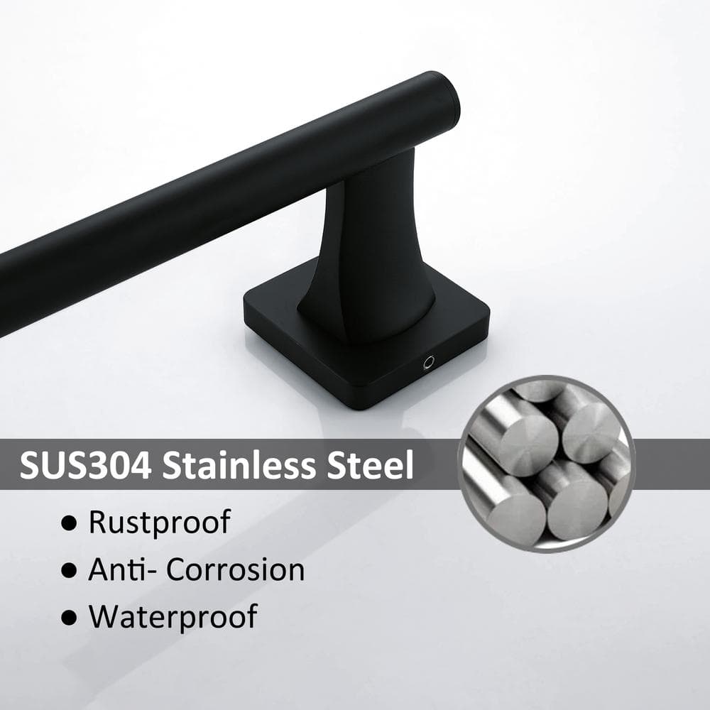 24-inch Matte Black Aluminum Wall Mounted Towel Bar