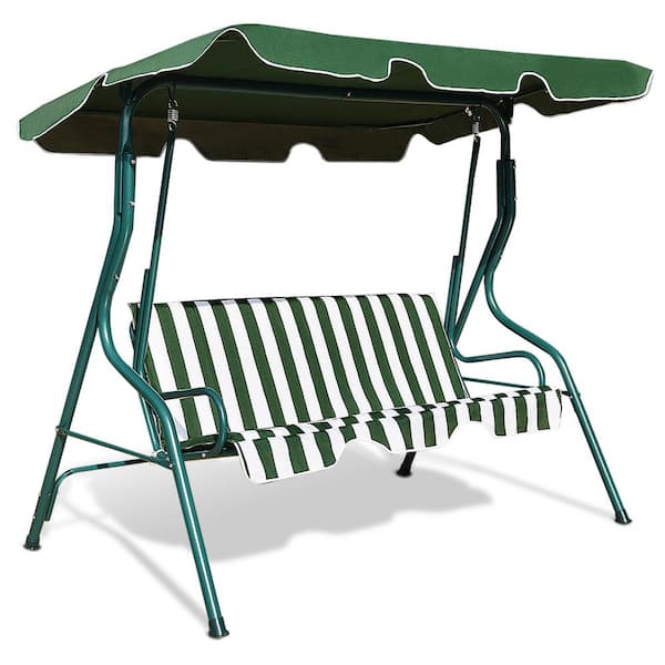 HONEY JOY 4.2 ft. Free Standing 3-Seats Outdoor Glider Hammock with Adjustable Waterproof Canopy Patio Swing Chair Green