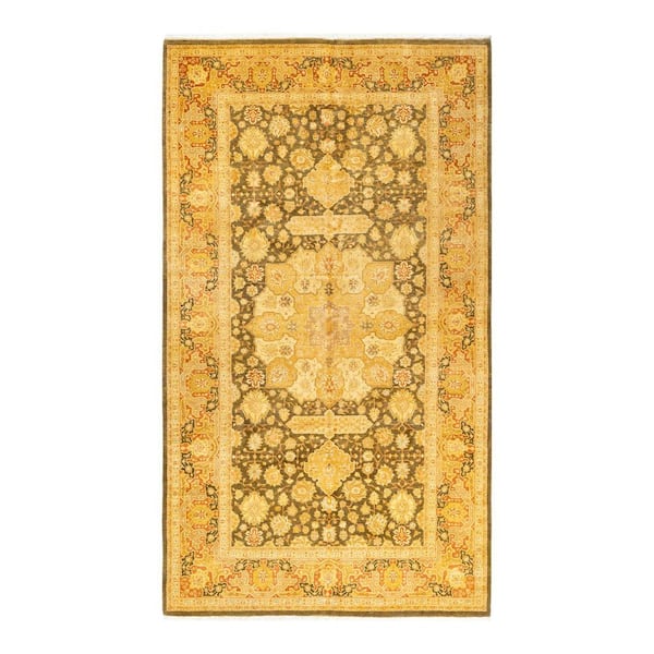 Mogul Green 6 x 11 Oriental Wool Indoor Runner Rug