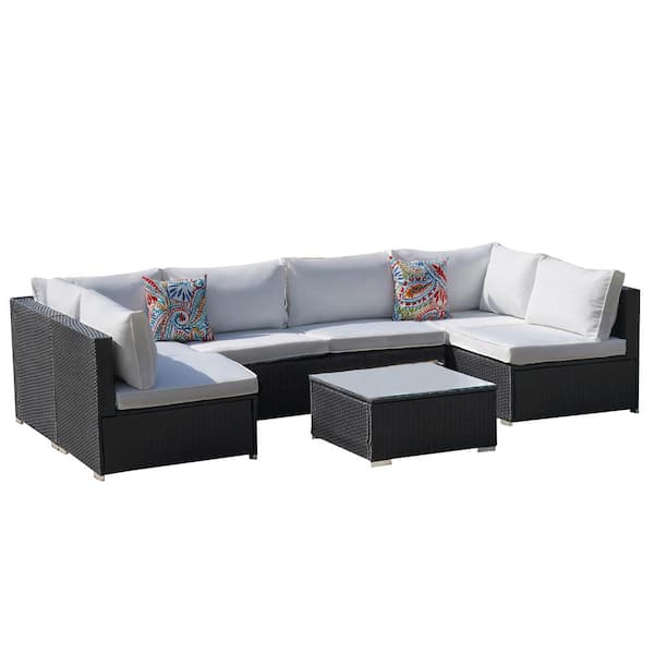 Unbranded 7-Piece Grey Wicker Patio Conversation Set with Cushions