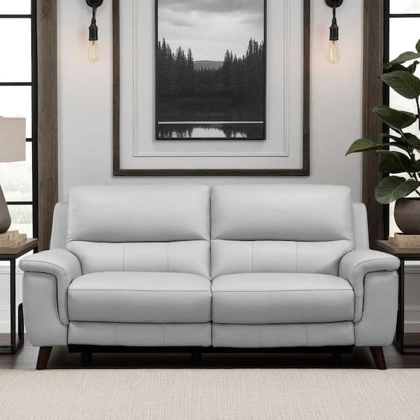 Armen Living Lizette Contemporary Sofa in Dark Brown Wood Finish and Dove Grey Genuine Leather