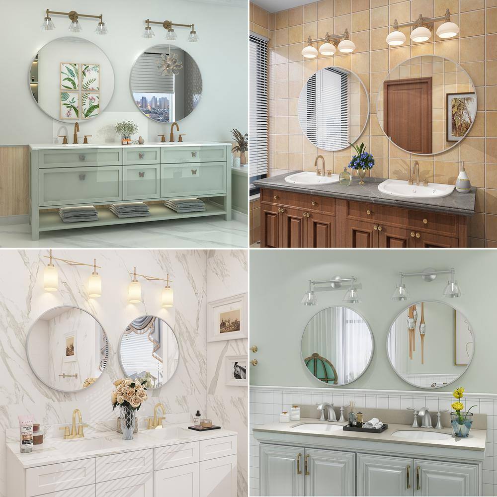 20" Round Silver Aluminum Framed Vanity Mirror