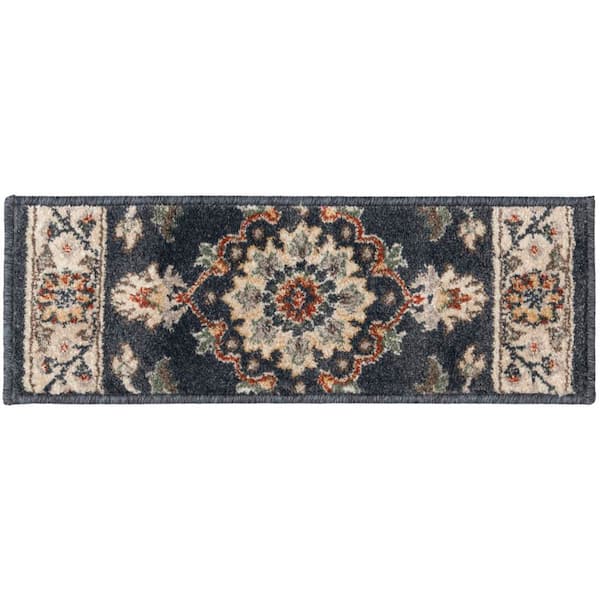 Capri Elina Deep Blue/Whitecap 9 in. x 26 in. Woven Polypropylene Stair Tread Cover (Set of 1)