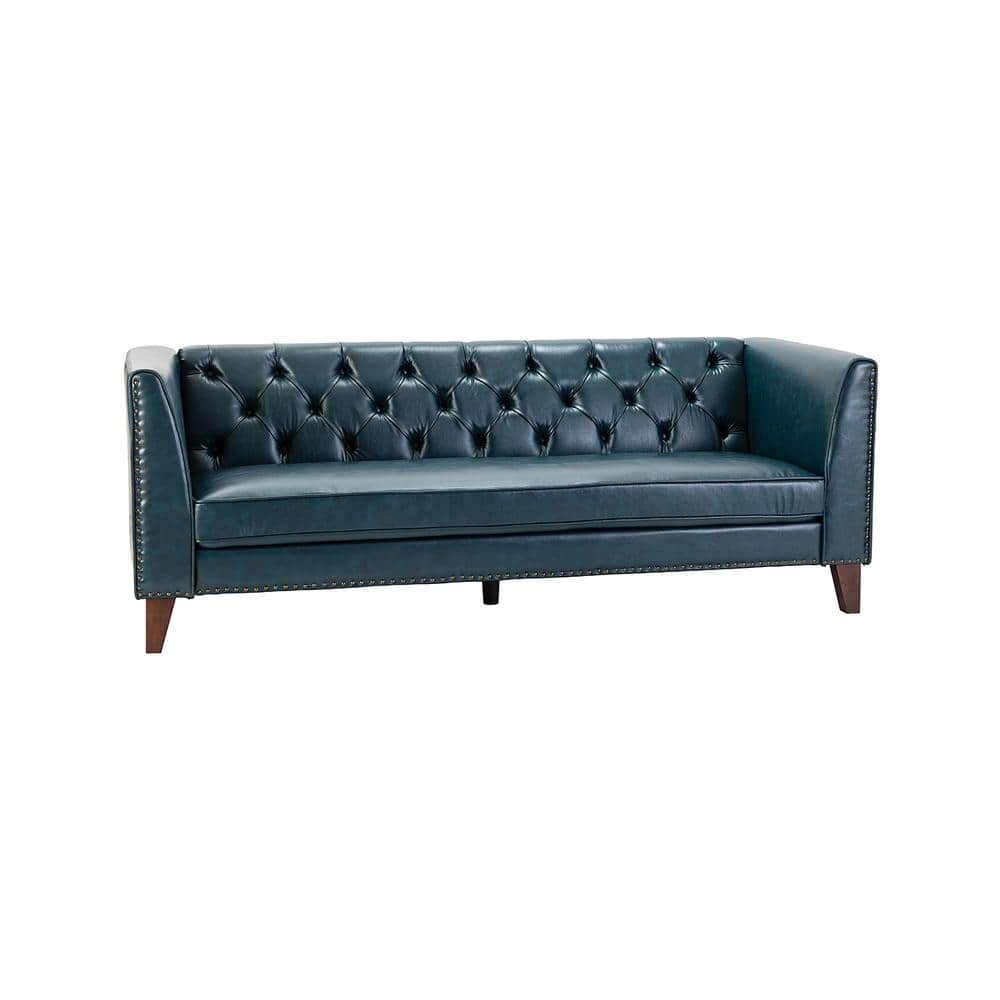 JAYDEN CREATION Theophile Turquoise 83 in. Rectangle Sofa with Faux Leather  SFYJH0385-TURQUO-A+B - The Home Depot