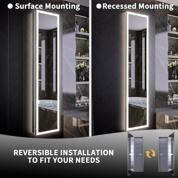 20 in. W x 70 in. H Recessed/Surface Mount LED Lighted Front and Backlit Tall Medicine Cabinet with Mirror, USB Outlet