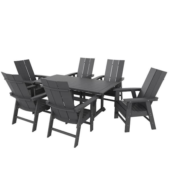 Shoreside Outdoor Patio Weather Resistant Gray 7-Piece HDPE Plastic Adirondack Dining Set