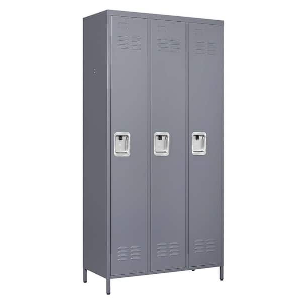Tidoin 35.4 in. W x 72 in. H x 15.8 in. D Steel Storage Cabinet Locker in Gray with 3 Doors
