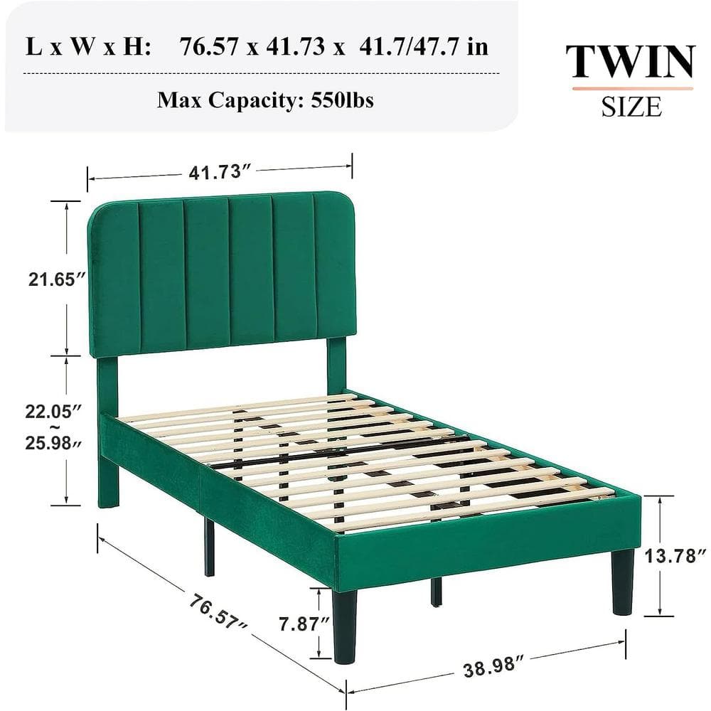 Upholstered Bed Frame, Full Platform Bed Frame with Adjustable Headboard, Strong Wooden Slats Support, Beige - thumbnail 2