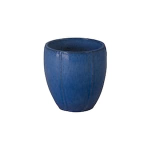 9 in. L x 10 in. H Blue Snow Ceramic Round Planter