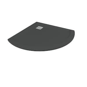 Neo Round 37 in. L x 37 in. W x 1.125 in. H Solid Composite Stone Shower Pan Base with Corner Drain in Graphite Sand