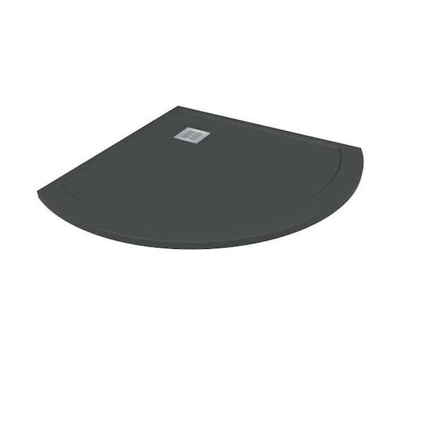 CASTICO Neo Round 37 in. L x 37 in. W x 1.125 in. H Solid Composite Stone Shower Pan Base with Corner Drain in Graphite Sand