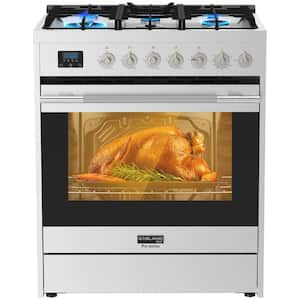 30 in. Freestanding Gas Range in Stainless Steel with 5-Burners Gas Stove and 5.0 cu. ft Convection Electric Oven