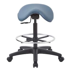 35 in. Pneumatic Drafting Chair with Blue Vinyl Saddle Seat