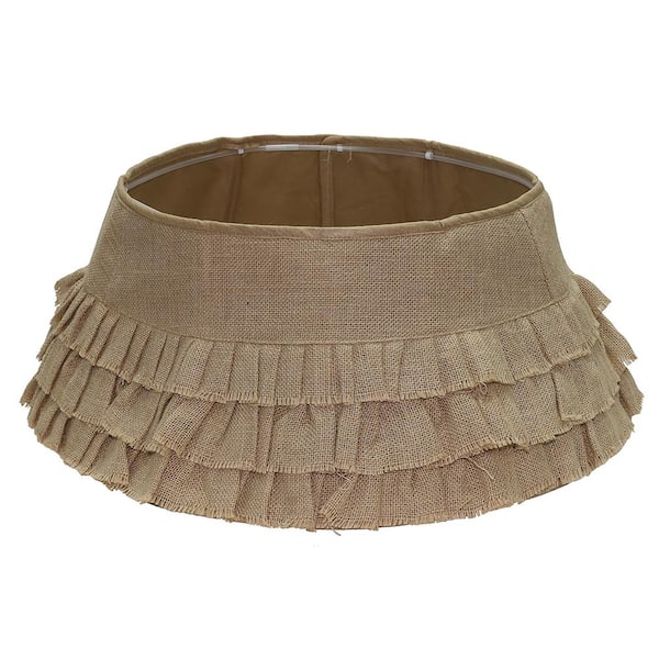 NEW TRADITIONS SIMPLIFY YOUR HOLIDAY 11 in. x 26 in. Tan Ruffled Burlap Christmas Tree Collar