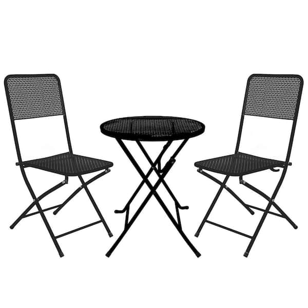 Tatayosi 3-Piece Black Premium Steel Patio Bistro Set, Foldable Patio Table and Chairs