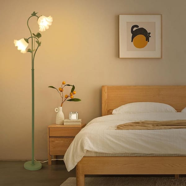 65.3 in. Green 2-Light Unique Flower Floor Lamp with Acrylic Shade, Foot Switch and 2 LED Blubs