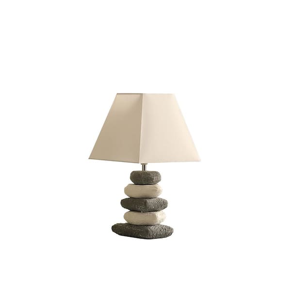 ORE International 17.5 in. Coastal Darya Cloudy Gray/White Stacked Pebble Ceramic Table Lamp