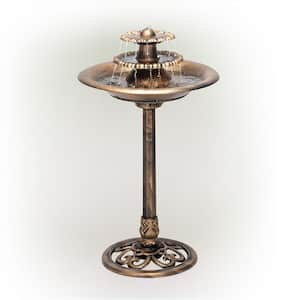 35 in. Tall Outdoor 3-Tiered Pedestal Water Fountain and Birdbath, Bronze