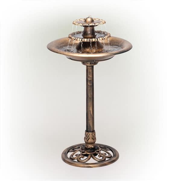 Alpine Corporation 35 in. Tall Outdoor 3-Tiered Pedestal Water Fountain and Birdbath, Bronze