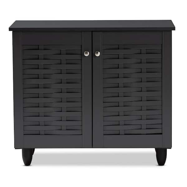 Baxton Studio 26.3 in. H x 30 in. W Gray Wood Shoe Storage Cabinet