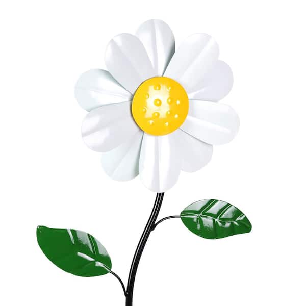 Exhart 9 in. W Kinetic Daisy 2.17 ft. White Metal Garden Stake